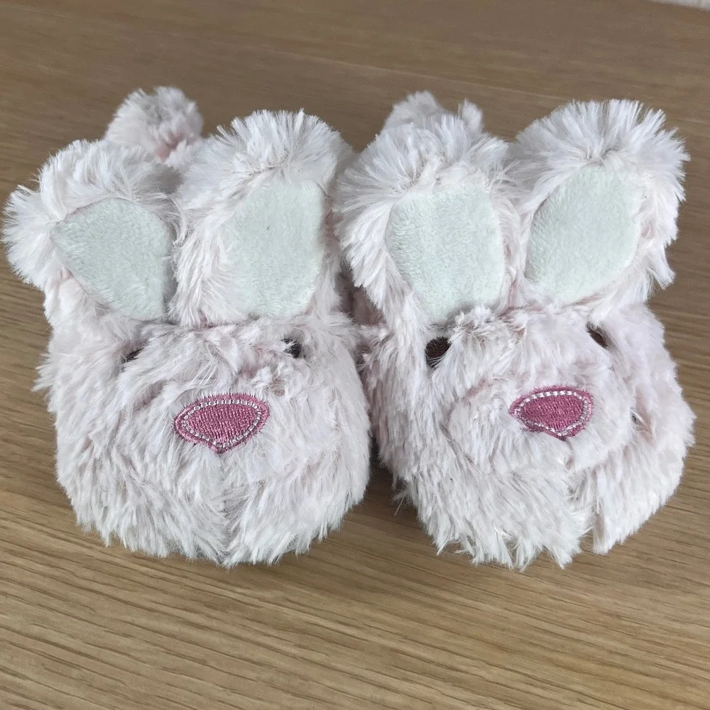 Laura Ashley Kids Pink Faux Fur Bunny Slippers Size L 9/10 Rabbit House Shoes